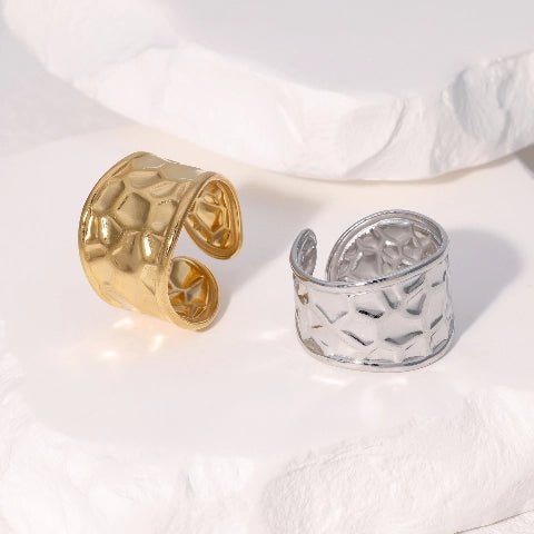 Brede Verstelbare Damesring met Geometrisch Design - 15mm RVS - Aramat Jewels - Ringen - cadeautip