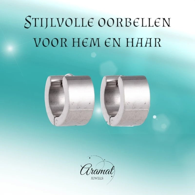 Brede Zilverkleurige Rvs huggies - oor5877 - se20002 - Oorringen kopen