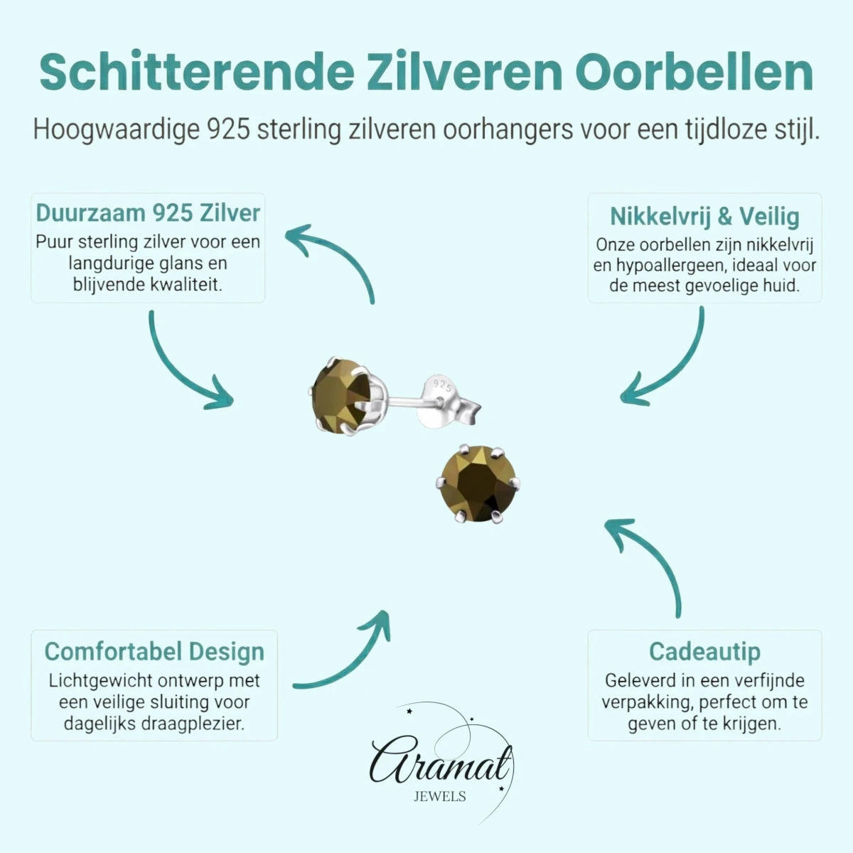 Bruine Kristal Oorbellen zilver - Aramat Jewels - Oorbellen - cadeautip