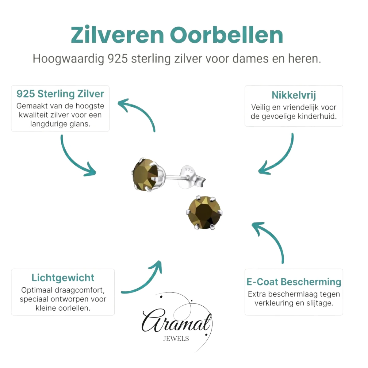 Bruine Kristal Oorbellen zilver - Aramat Jewels - Oorbellen - cadeautip