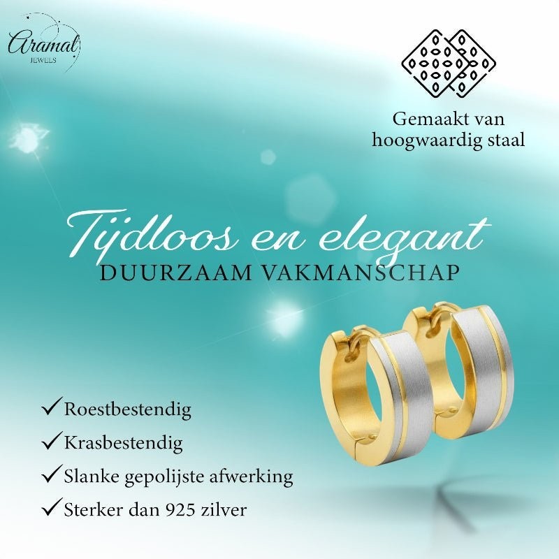 Creolen – Bicolor RVS Mat Zilver/Goud (13mm) - Aramat Jewels - Oorringen - cadeautip