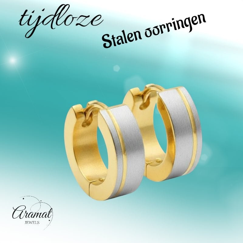 Creolen – Bicolor RVS Mat Zilver/Goud (13mm) - Aramat Jewels - Oorringen - cadeautip