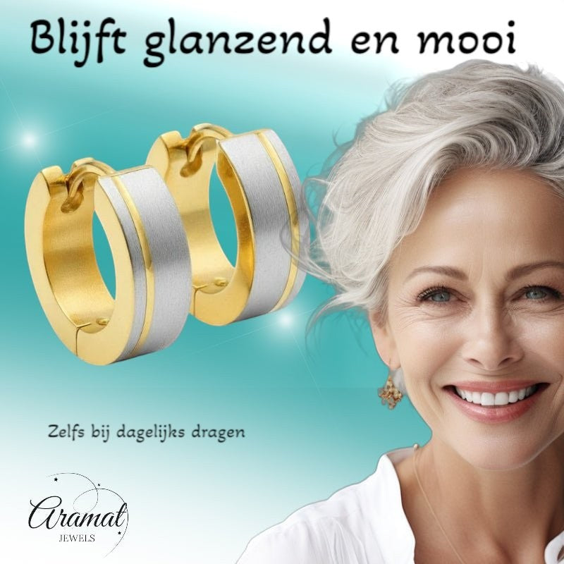 Creolen – Bicolor RVS Mat Zilver/Goud (13mm) - Aramat Jewels - Oorringen - cadeautip
