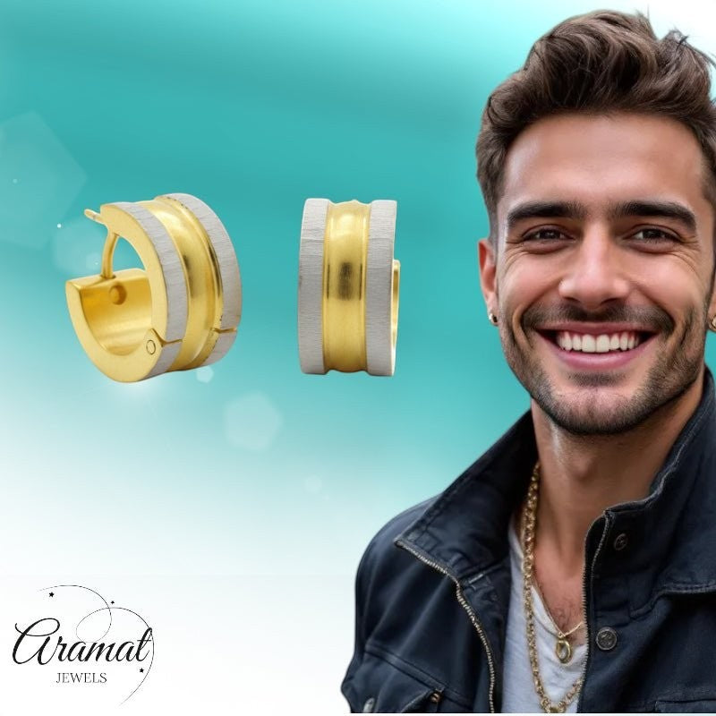 Creolen – Bicolor RVS Mat Zilver/Goud (13x4mm) - Aramat Jewels - Oorringen - cadeautip