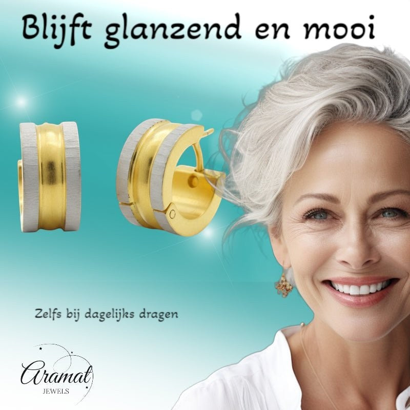 Creolen – Bicolor RVS Mat Zilver/Goud (13x4mm) - Aramat Jewels - Oorringen - cadeautip