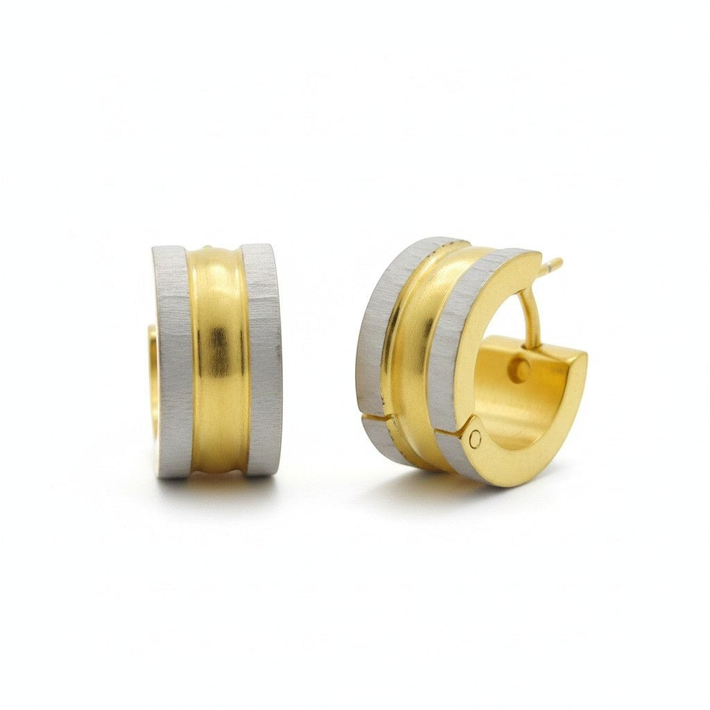 Creolen – Bicolor RVS Mat Zilver/Goud (13x4mm) - Aramat Jewels - Oorringen - cadeautip