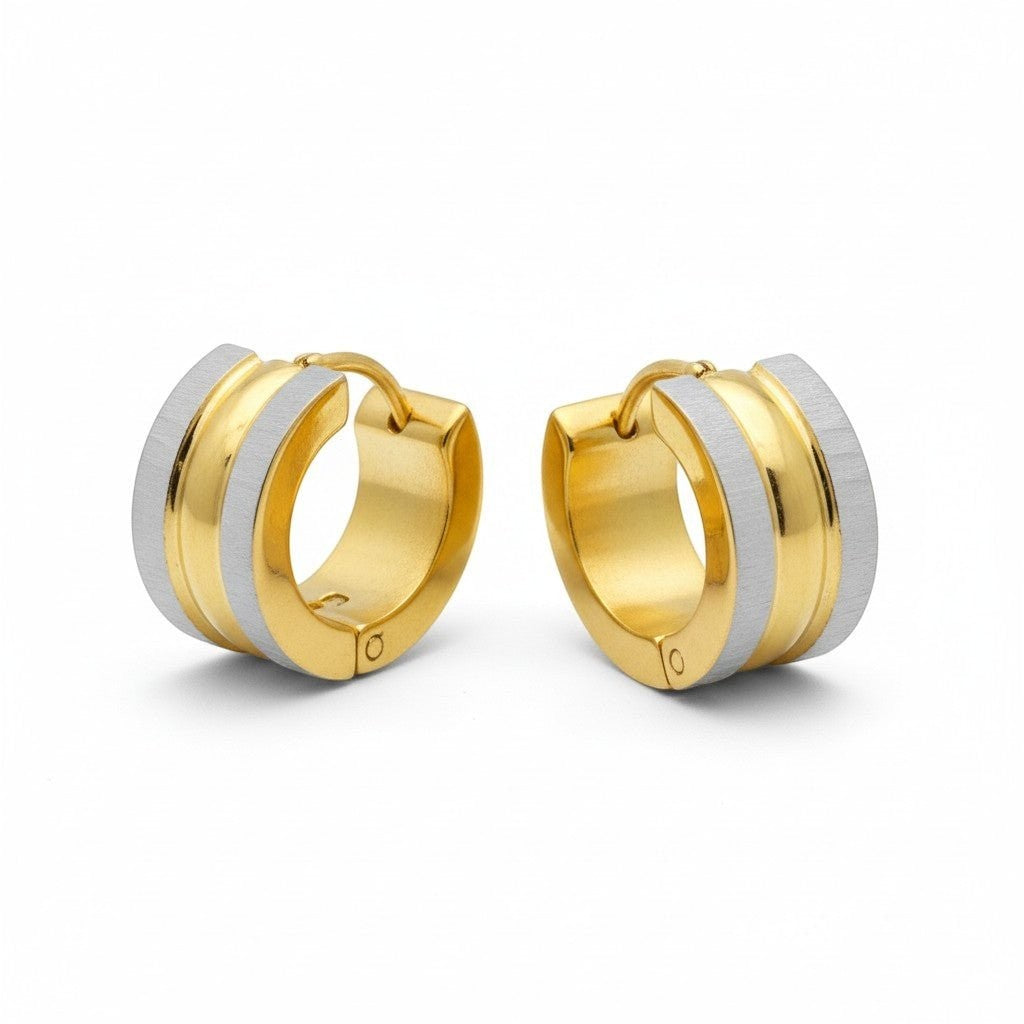 Creolen – Bicolor RVS Mat Zilver/Goud (13x4mm) - Aramat Jewels - Oorringen - cadeautip