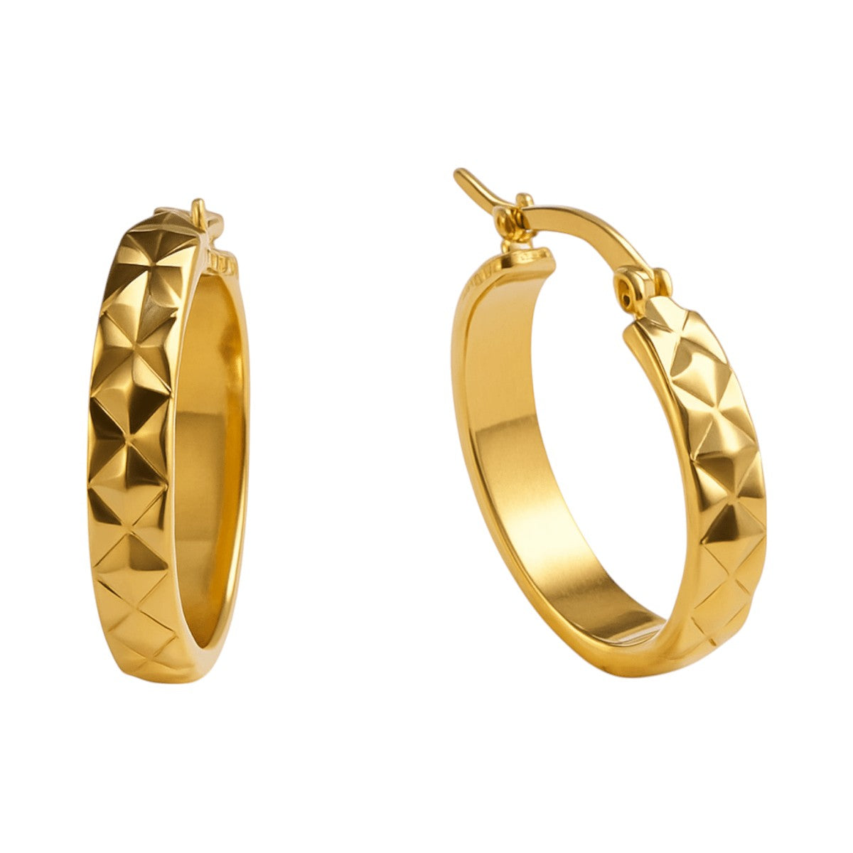 Creolen Ruitjes Goudkleur Staal – 25mm - Aramat Jewels - Oorringen - cadeautip