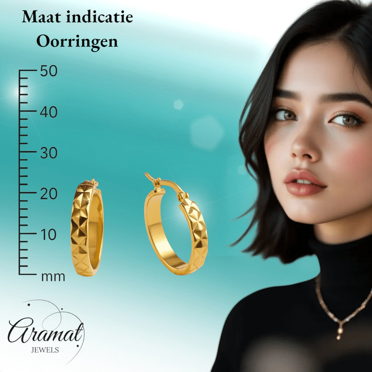 Creolen Ruitjes Goudkleur Staal – 25mm - Aramat Jewels - Oorringen - cadeautip
