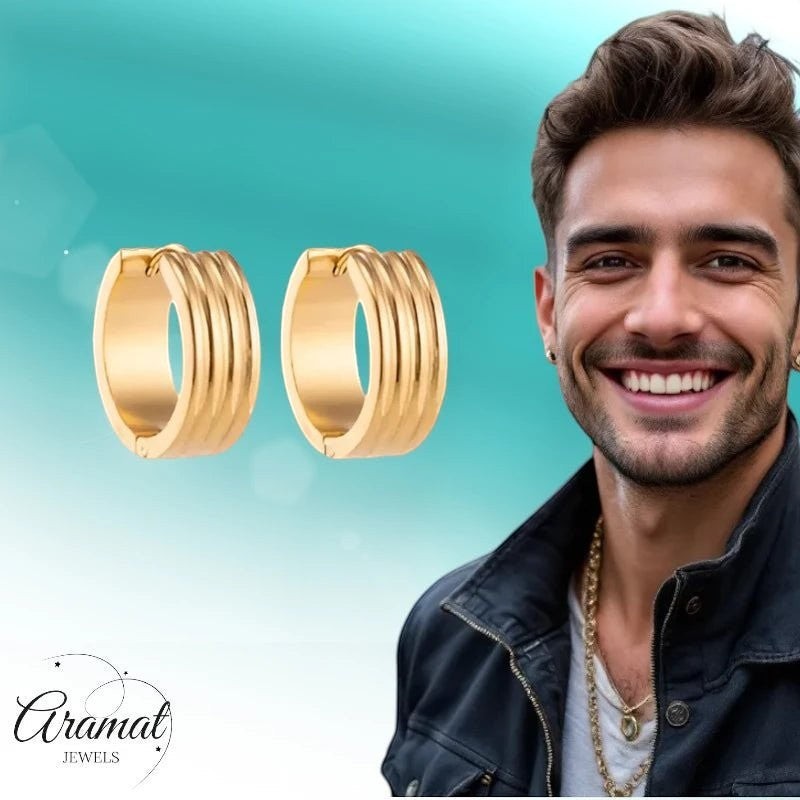 Creolen – RVS Goudkleur met Drievoudige Strepen (13mm of 20mm) - Aramat Jewels - Oorringen - cadeautip