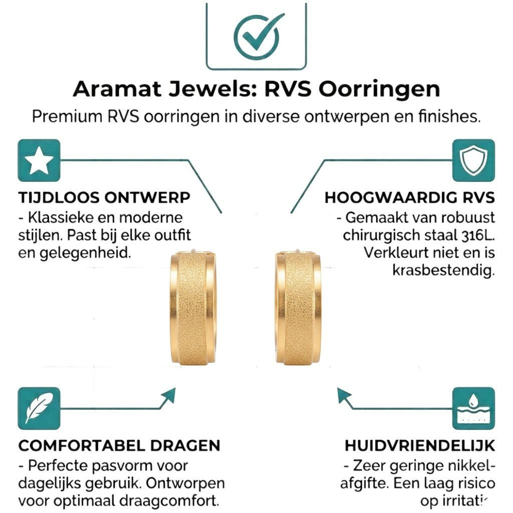 Creolen – RVS Goudkleur met Sandblasted Textuur (13mm of 20mm) - Aramat Jewels - Oorringen - cadeautip