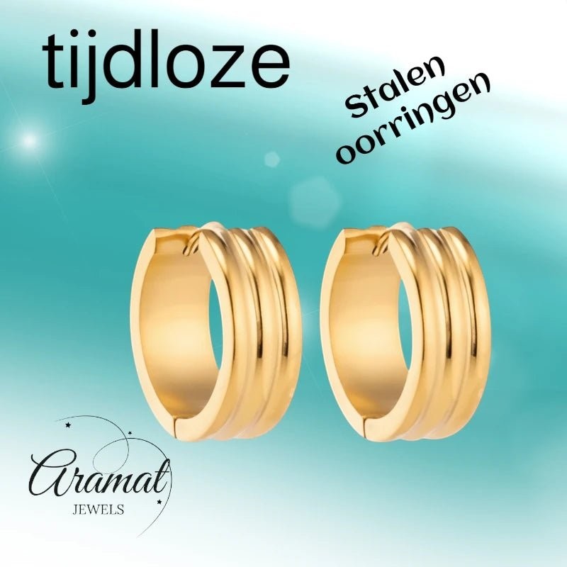 Creolen – RVS Goudkleur met Twee Strepen (13mm of 20mm) - Aramat Jewels - Oorringen - cadeautip