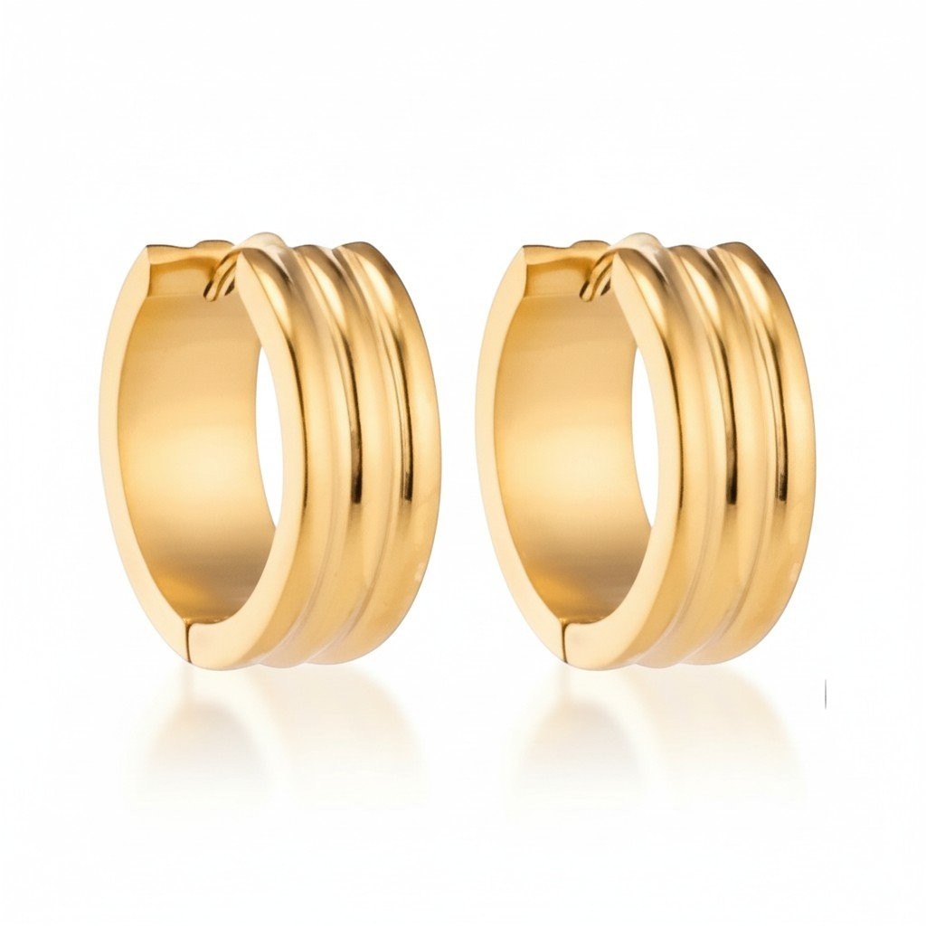 Creolen – RVS Goudkleur met Twee Strepen (13mm of 20mm) - Aramat Jewels - Oorringen - cadeautip