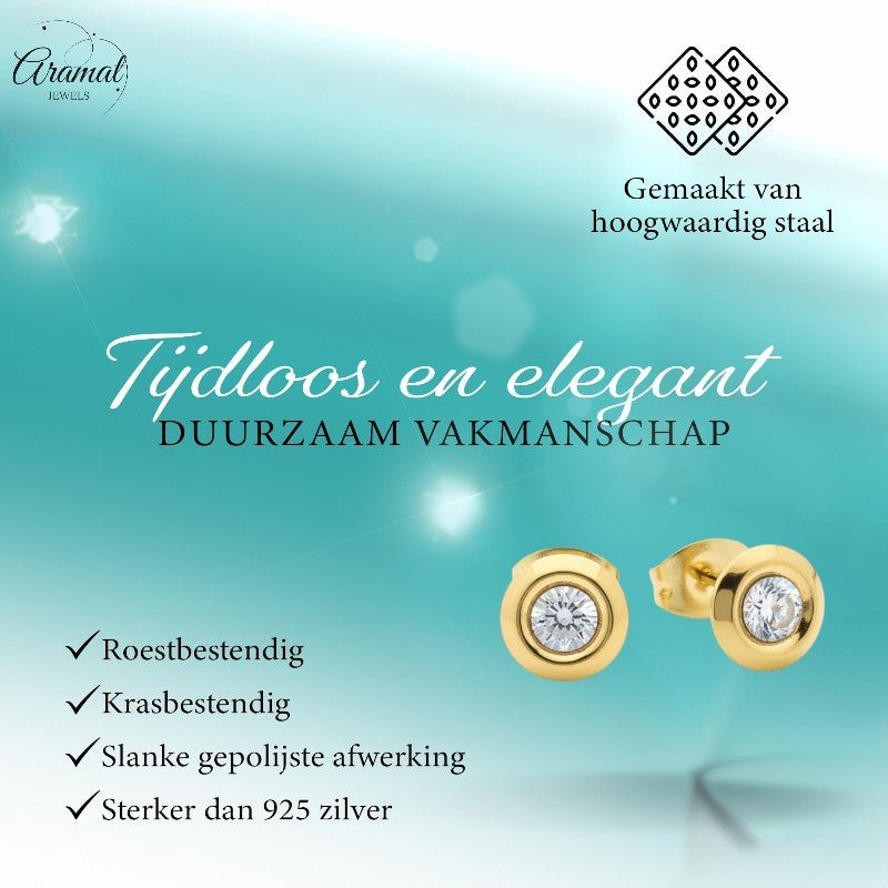 Dames oorbellen rond met kristal - RVS - Aramat Jewels - Oorbellen - cadeautip