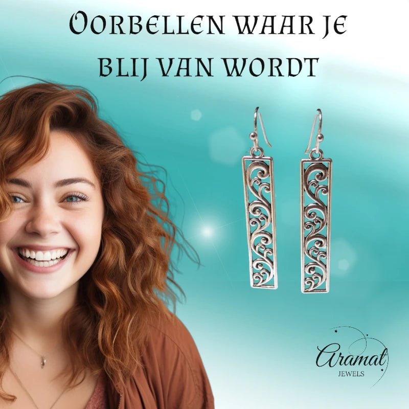 Dames Oorhangers Rechthoekige Bedel - oor6065 - Oorhangers kopen# - 55mm - alles - bali