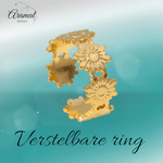 Damesring Verstelbaar – Bloemetjes Schakels – One Size - ring317 - 161786 - Ringen kopen# - Goudkleur - alles - cadeau