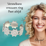 Damesring Verstelbaar – Bloemetjes Schakels – One Size - ring343 - Ringen kopen# - Zilverkleur - alles - cadeau