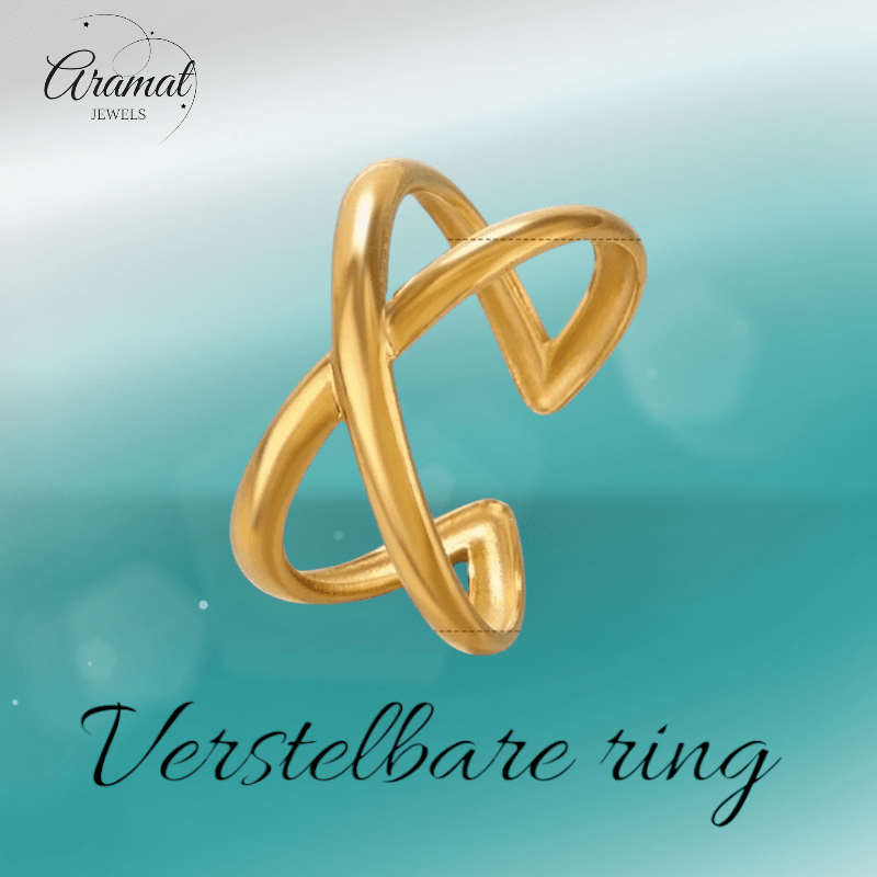 Damesring Verstelbaar – Open Gekruisde Ring – One Size - ring320 - 76741 - Ringen kopen# - Goudkleur - alles - boho