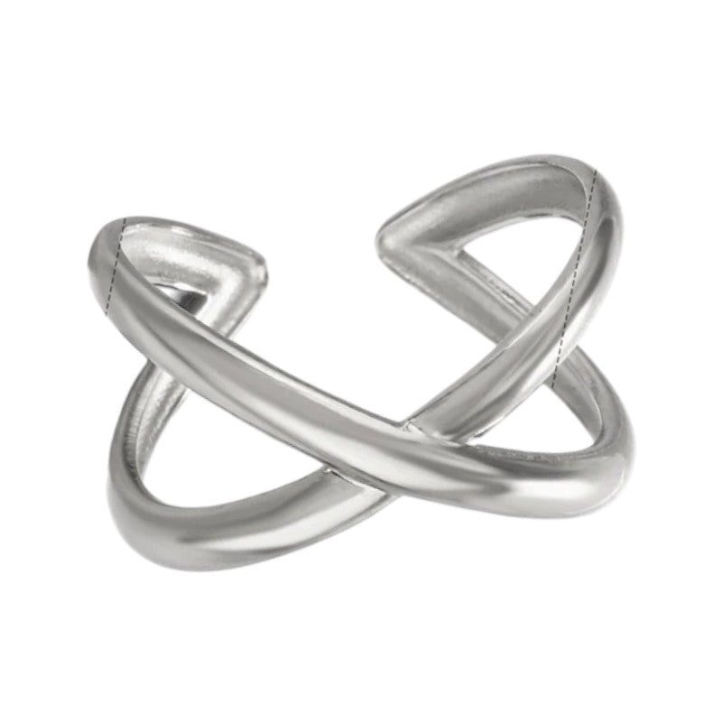 Damesring Verstelbaar – Open Gekruisde Ring – One Size - ring330 - 76739 - Ringen kopen# - Zilverkleur - alles - boho