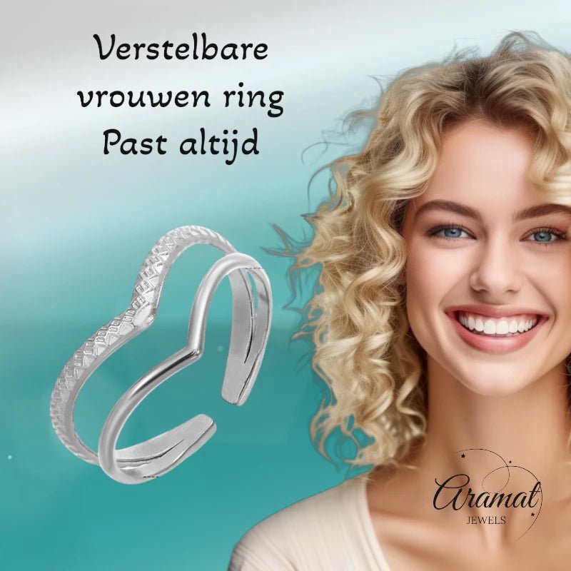 Damesring Verstelbaar - Open Ring 2 Mode Strepen - One Size - Ringen kopen