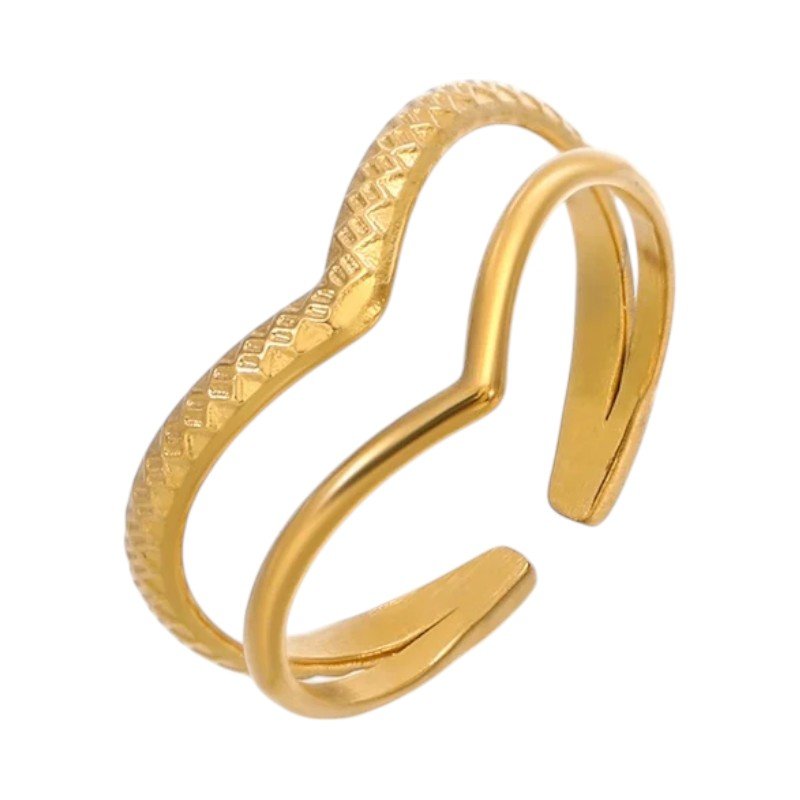 Damesring Verstelbaar - Open Ring 2 Mode Strepen - One Size - ring328 - 58177 - Ringen kopen# - Goudkleur - alles - cadeau