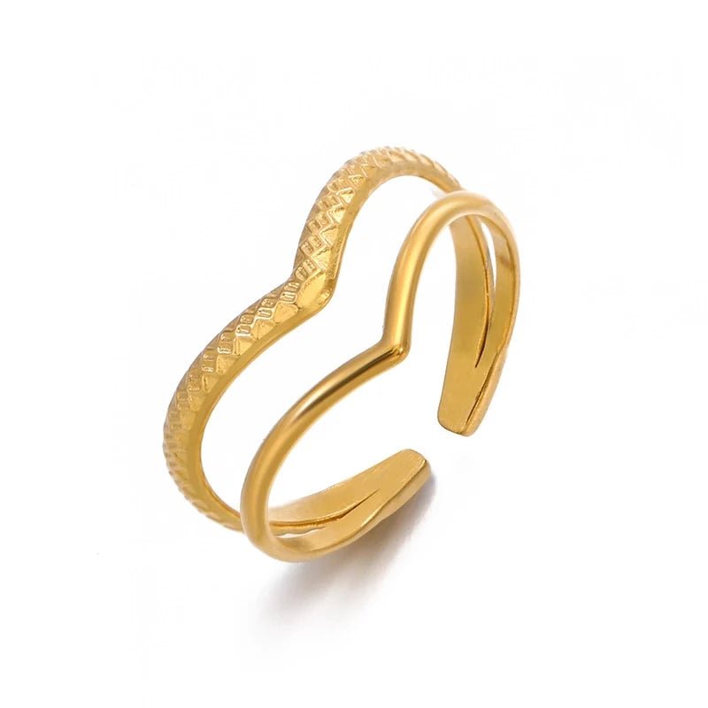 Damesring Verstelbaar - Open Ring 2 Mode Strepen - One Size - ring328 - 58177 - Ringen kopen# - Goudkleur - alles - cadeau