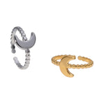 Damesring Verstelbaar – Open Ring met Maantje & Dots – One Size - ring319 - 30348 - Ringen kopen# - Zilverkleur - alles - cadeau