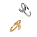 Damesring Verstelbaar – Open Ring met Maantje & Dots – One Size - ring319 - 30348 - Ringen kopen# - Zilverkleur - alles - cadeau