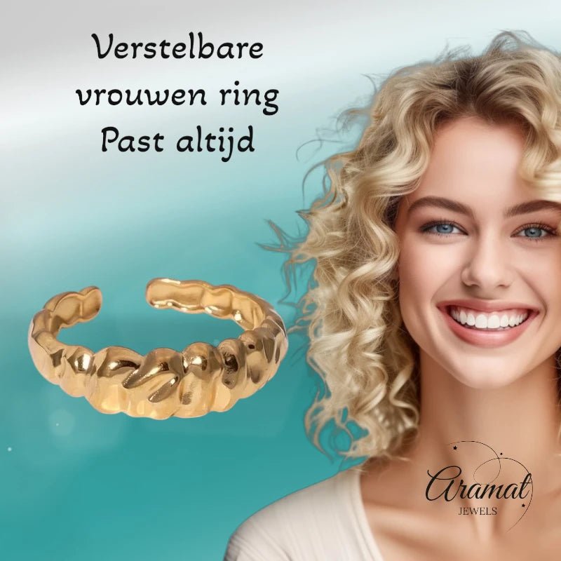 Damesring Verstelbaar – Open Ring met Motief – One Size - ring308 - 73909 - Ringen kopen