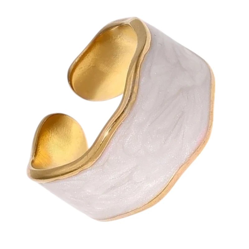 Damesring Verstelbaar – Open Ring met Witte Parelmoer Inlay – One Size - ring309 - 73923 - Ringen kopen