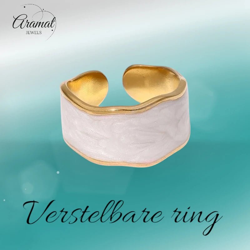 Damesring Verstelbaar – Open Ring met Witte Parelmoer Inlay – One Size - ring309 - 73923 - Ringen kopen