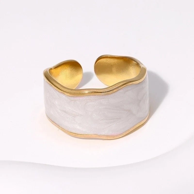 Damesring Verstelbaar – Open Ring met Witte Parelmoer Inlay – One Size - ring309 - 73923 - Ringen kopen