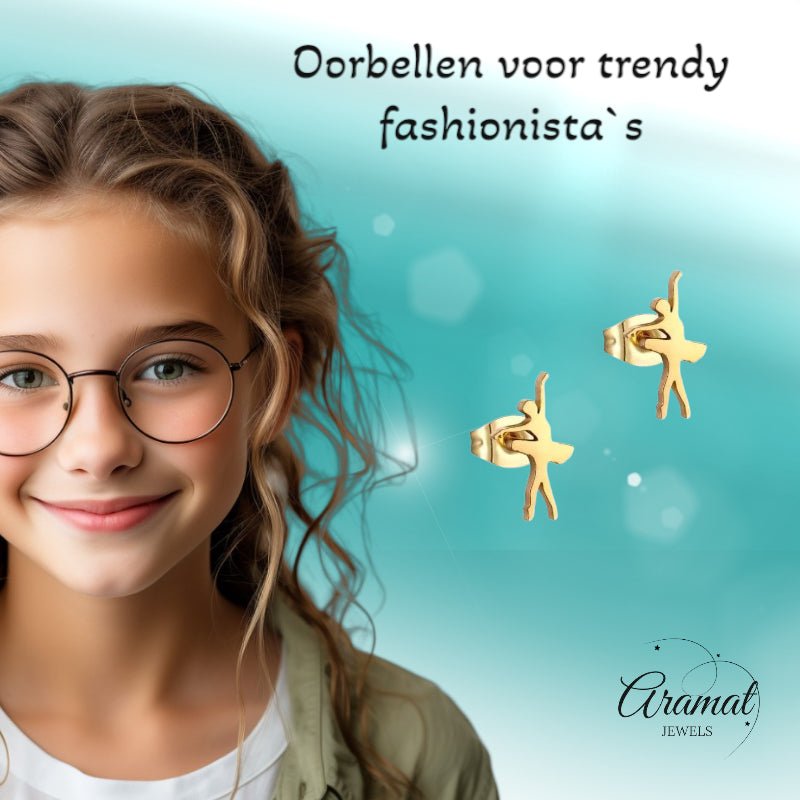 Danseres Oorbellen – Goudkleurig Staal 11x6mm - Aramat Jewels - Oorbellen - cadeautip