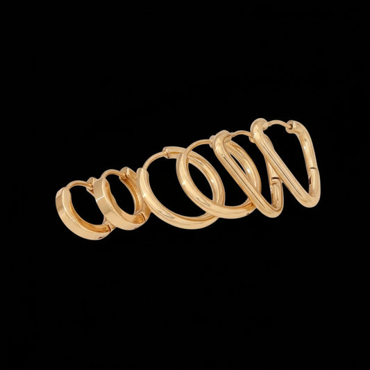 Gold-colored stainless steel earring set – 2x round + 1x triangular – 3 pairs