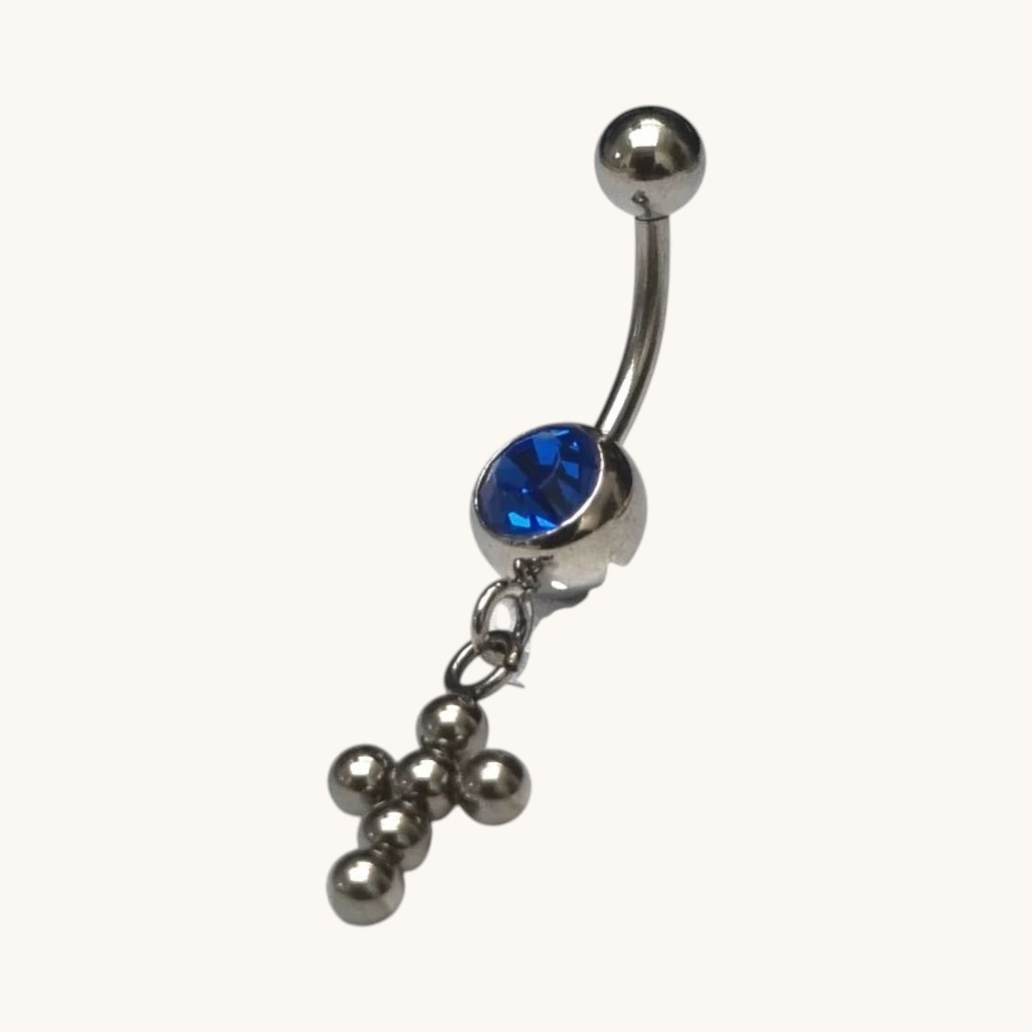 Piercing au nombril en acier bleu profond avec croix