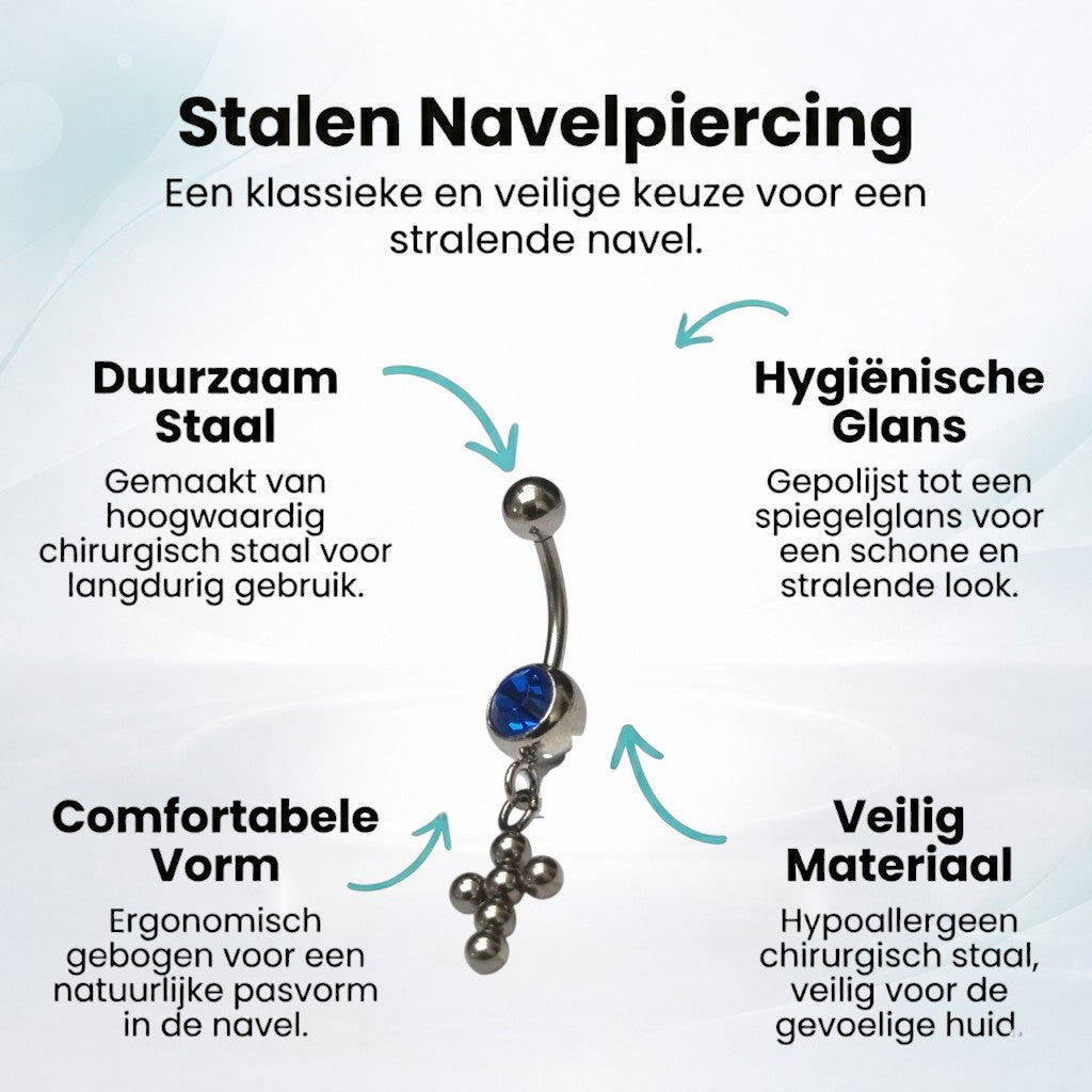 Piercing au nombril en acier bleu profond avec croix