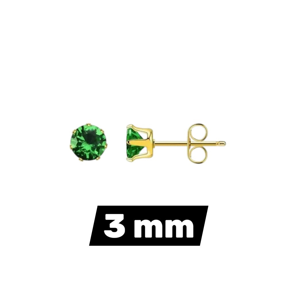Stainless Steel Zirconia Earrings Dark Green Round - Green Crystal Stud Earrings
