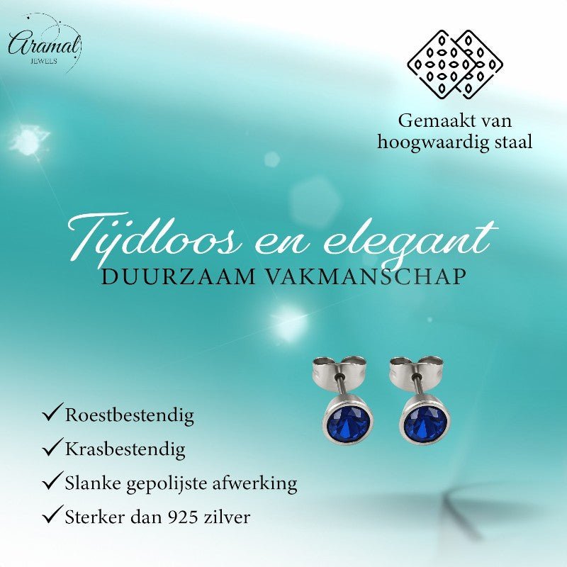 Donkerblauwe conevormige kristal oorbellen – 7 mm - oor2163 - XE10832 - 7 - Oorbellen kopen# - 7mm - alles - blauw