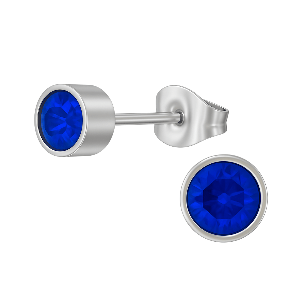 Donkerblauwe kristal oorstekers – 5mm zilver RVS - Aramat Jewels - Oorbellen - cadeautip