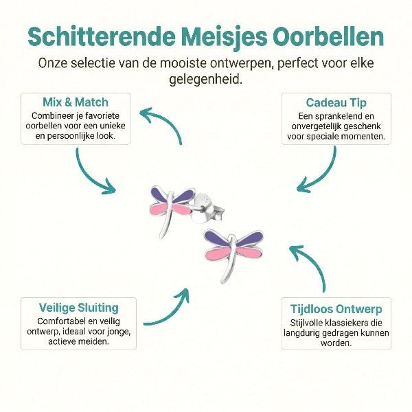 Echt Zilveren Libelle Oorstekers met Roze en Paars Emaille 9x8mm - Aramat Jewels - Oorbellen - cadeautip