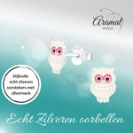 Echt Zilveren Uiltjes Oorbellen - Wit Emaille - Geschenk - oor336 - 35644 - Oorbellen kopen