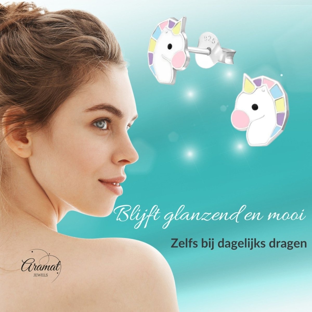 Echt Zilveren Unicorn Oorbellen - Wit & Pastelkleuren - Aramat Jewels - Oorbellen - cadeautip