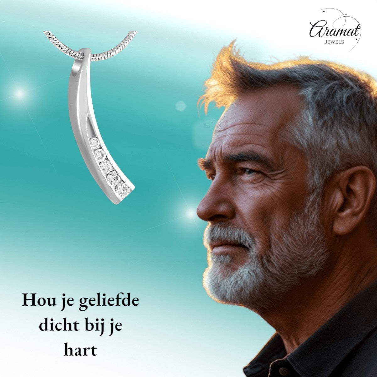 Elegante gebogen crematiehanger met zirkonia – staal - Aramat Jewels - Gedenkhangers - cadeautip
