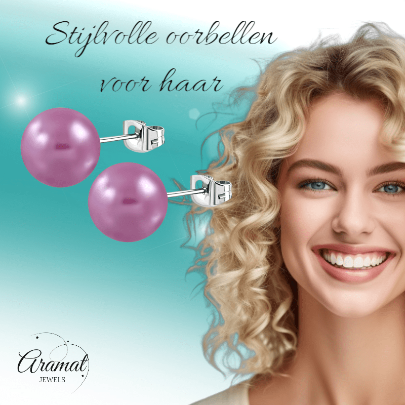 Elegante Paarse Pareloorbellen RVS - oor2600 - tte754 - Oorbellen kopen# - 6mm - alles - cadeau