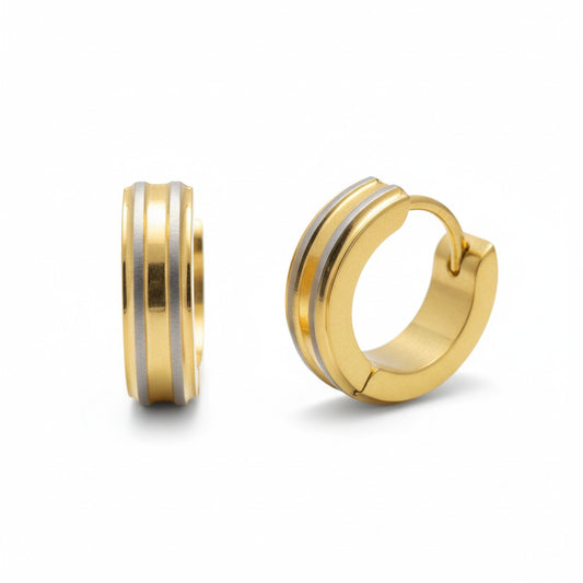 Elegant stainless steel hoop earrings with gold accents