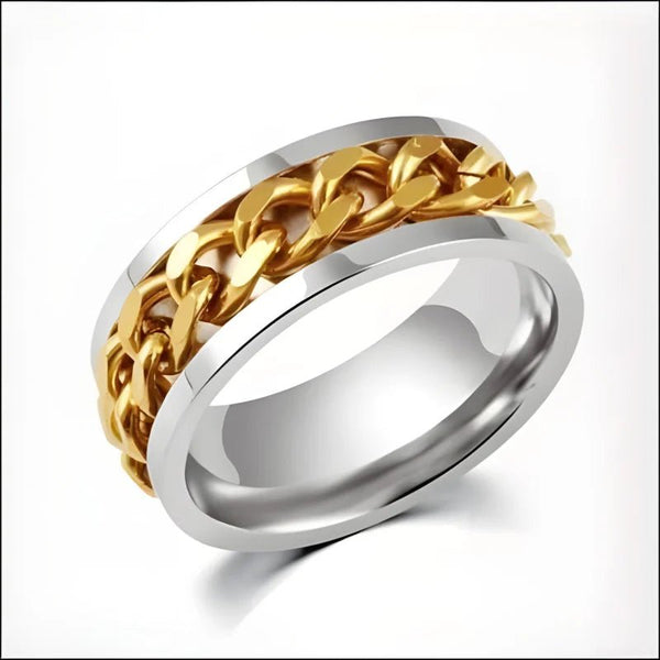 Elegante Stalen Ring met Goudkleurige Ketting