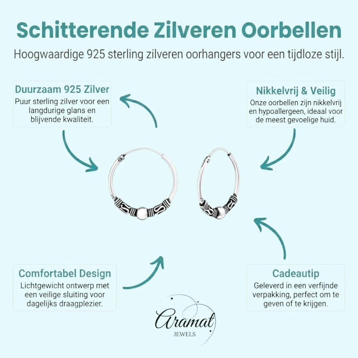 Etnische Bali Oorringen 18mm - Geoxideerd Zilver - Aramat Jewels - Oorringen - cadeautip