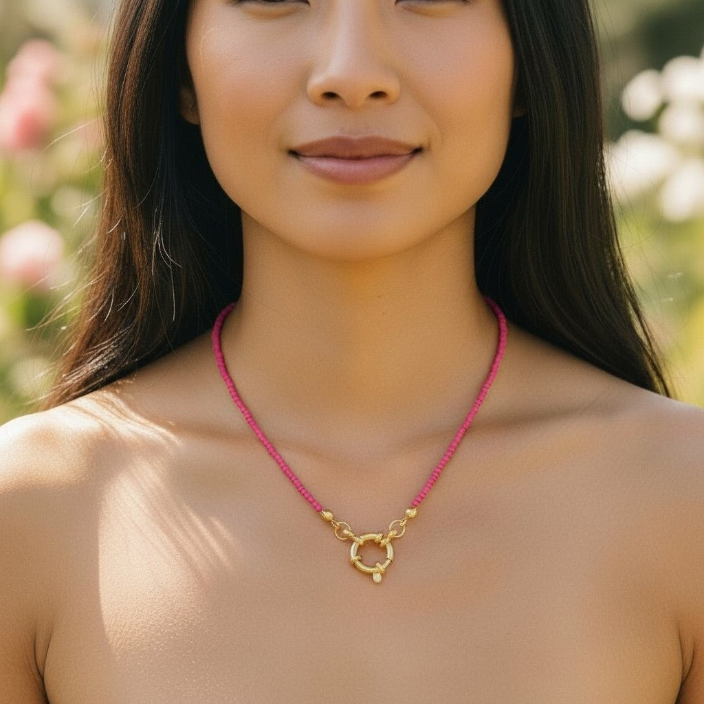 Fel Roze Rocailles Bedelketting - Aramat Jewels - Bedelketting - cadeautip