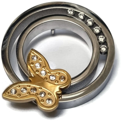 Stalen Ashanger Vlinder Ring Met Diamanten - Prachtige Ontwerp