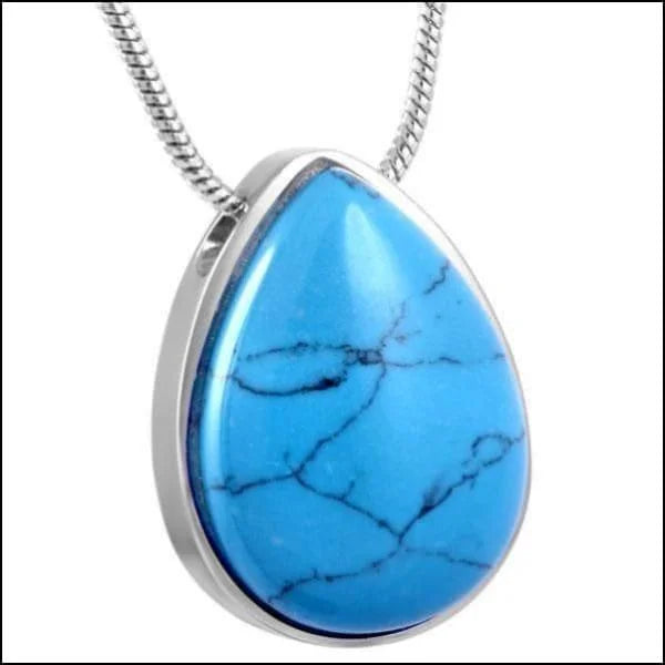 Turquoise Stalen Ashanger Druppel Met Zilveren Ketting